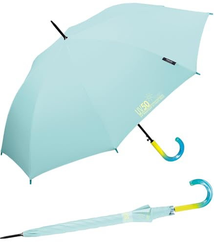 Happy Rain Paraguas bastón con automático UV50 UV Protect, azul turquesa, 105 cm, Clásico
