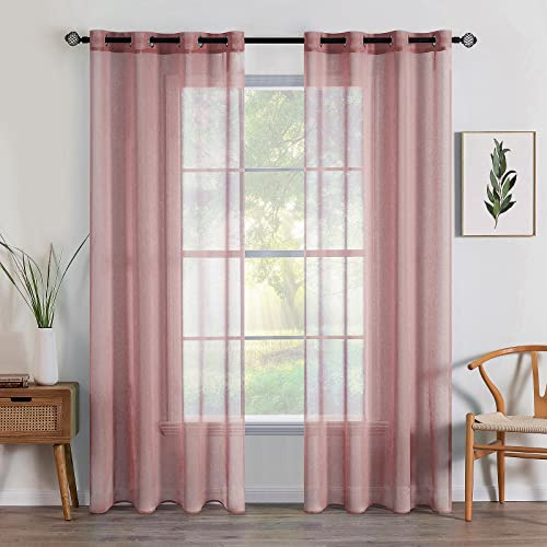 MIULEE 2 Panels Sheer Voile Eyelet Curtains Dark Pink 55 Wx110 L | Lightweight voile sheer drapes, soft light filter, eyelet grommet easy install, elegant decor for bedroom living room