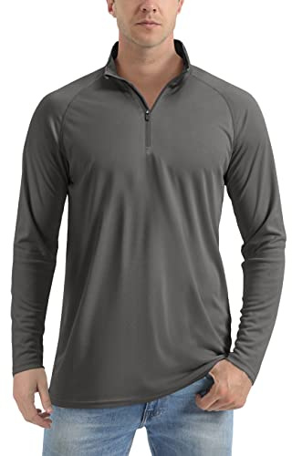 TACVASEN Camiseta Protección Solar Manga Larga Hombre Camiseta Jogging Deporte T Shirt Larga Verano Exterior Gris Oscuro XL