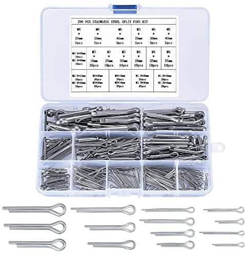 290 Pcs Stainless Steel Split Cotter Pins Kit, Assortment of 24 Sizes for Automotive, Mechanics, Car Garage, Workshop Repair