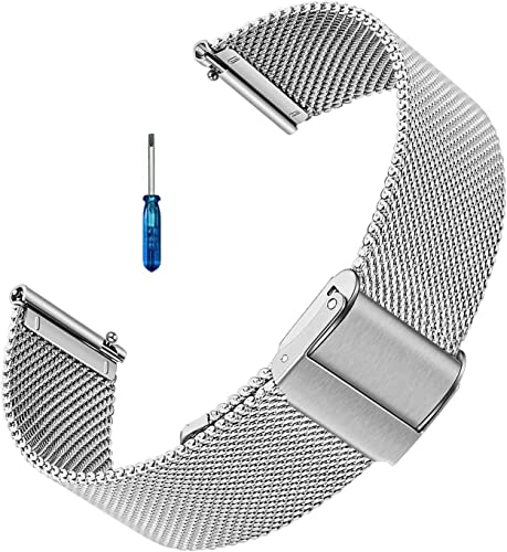 Uhrenarmband,20mm 22mm Ersatz Edelstahl Metallgitterband,Schnellverschluss Uhrenarmband Metallschraube,Smart Watch Armbänder für Herren Damen (22mm, Silber)