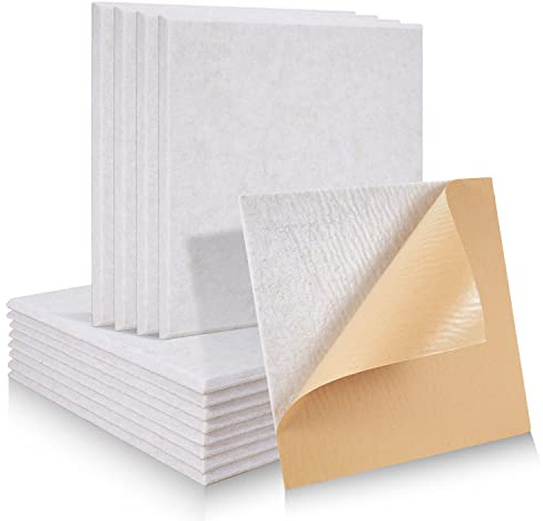 Placas acústicas cuadradas autoadhesivas, 12 unidades, absorción de sonido, aislamiento acústico de alta densidad para pared, madera y puerta, panel acústico, 30 x 30 x 0,9 cm, camello claro