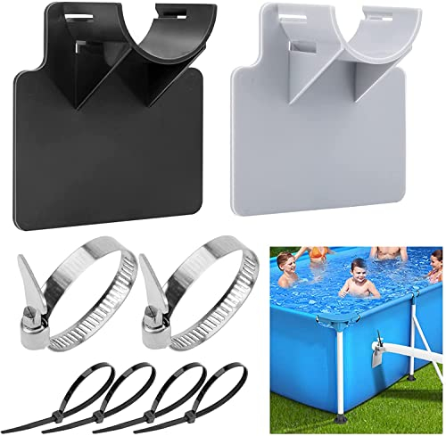 GIONAR 2 Pcs Swimming Pool Pipe Holders Fits 1.5inch(MAX)- Self-Adhesive Hose Support Brackets with Clamps and Cable Ties-Pool Hoses Accessories for Above Ground Pools,Preventing Pipes Sagging