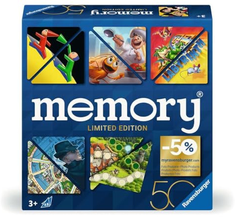 Ravensburger 22463 - Memory 50 Jahre Blaues Dreieck - Limitierte Jubiläums-Edition 50 Jahre Blaues Dreieck, mit dreieckig gestanzten Karten für 2 bis 8 Spieler ab 3 Jahren