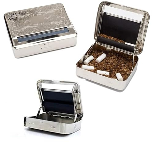 2 UR DOOR Compact Stainless Steel Tobacco Rolling Machine Case - Pocket-Sized Container Tin Box - Suitable for 8mm and 6mm Filter Tips - Roll-up and Tobacco Storage (Silver)