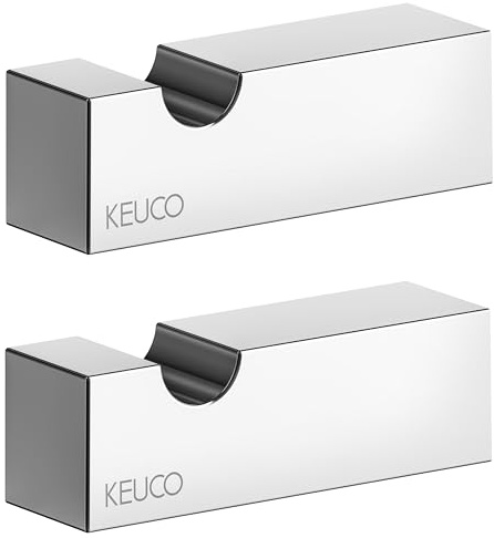 Keuco Handtuchhaken Set 2 Stück, hochglanz-chrom, aus Metall, eckig, für Badezimmer und Gäste-WC, Wandhaken für Handtücher und Bademäntel, Edition 90 Square