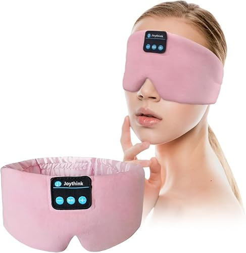 Joythink Maschera per Dormire Bluetooth 5.3 con Cuffie Wireless, Mascherina Occhi Oscurante in Seta, Altoparlanti Sottili per Dormire di Lato, Ricarica Type-C, 16 Ore, per Viaggio, Relax, Rosa