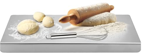 Zocipro Stainless Steel Chopping Board, Baking Board for Kitche Pastry with Counter Lip, Heavy Duty Food Grade Metal Cutting Board for Baking, Pastry, Cheese, Vegetable, Fruit, Meat (15.7x11.8in)