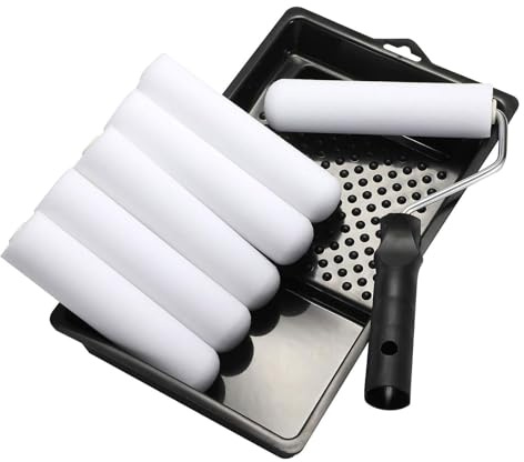 Paint Rollers and Trays Sets - 9 Pack High Density Foam Roller, 6 Inch Painting Decorating Sponge Rollers, Foam Paint Roller, Gloss Roller Set for Wall Painting Repair Decoration