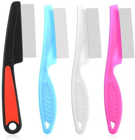 Yolev 4 Pcs Dandruff Comb - Stainless Steel Fine Tooth Comb for Dandruff, Lice, Thick, Dry, Curly Hair - Adult, Unisex - Pink, Blue, White, Black