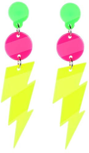 Tyqour 1 Paar 80er 90er Jahre Blitz Bolzen Ohrringe Retro Acryl Ohrringe Neon Ohrringe Damen 80er Jahre Ohrring Frauen 8x2cm Vintage Gelb Ohrring für Mottoparty Kostüm Party Maskerade Frau Mädchen