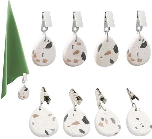 FANXIYA Pesas para Mantel 8 Uds - Pesos de Mármol con Pinzas Antiviento, Clips Decorativos para Mesa Exterior, Ideal para Jardín, Picnic, Bodas y Fiestas (Terrazo)