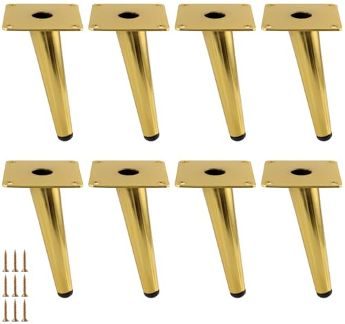 FAAING Set med 8 st 15 cm sneda möbelben, guld, kon, möbelben med skruvar, metallbordsben, skåpben, soffben för möbler, soffa, bord, stol, gör-det-själv-skåp
