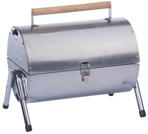 alpina Barbecue Carbone - Barbecue Portatile con Maniglia - con Ventilazione e Clip di Chiusura - 38 x 30 x 19 cm - Acciaio Inox