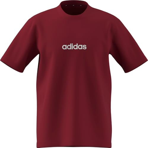 adidas Men's Essentials Linear Single Jersey TEE, Active Maroon/White, S
