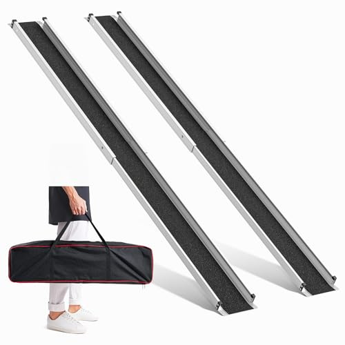 FACHNUO 7FT Professional-Grade Telescoping Wheelchair Ramp, 600LBS Heavy Duty Aluminum Ramp with Storage Bag, Extended Length for High Vehicles/Steep Steps, 2 Pack