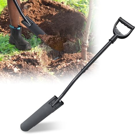 Spade Shovel, 45 Trench Shovel with 14.5 Long Narrow Spade for Digging, Trenching, Planting, Gardening, Heavy Duty with Serrations