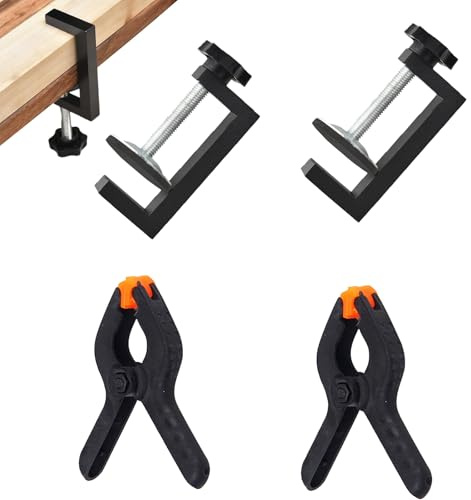 Clamps for Woodwork, 2 G Clamps and 2 A Clamps Set, Heavy Duty Steel Construction with Plastic Handles, for Woodworking, Furniture Making, DIY Projects and Home Repairs