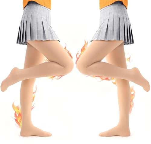 Comfyouth Termostrumpbyxor för flickor, barn, 2-pack, termostrumpbyxor med fleecefoder på fötterna och vintern, ogenomskinliga termostrumpbyxor 3–14 år, Hudfärg, 8-11 år