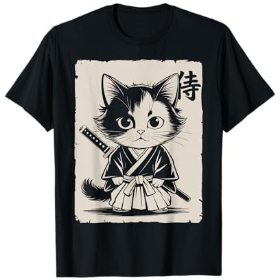 Tshirt Chat Samouraï Samurai Art Japonais Rétro Kawaii Chat T-Shirt