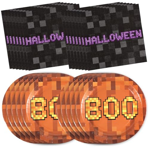 SAVITA 150pcs Jeu Vaisselle D'halloween, Accessoires Fête D'halloween Gamer Comprenant Assiettes et Serviettes Accessoires D'anniversaire Table Décoration D'anniversaire Dessert pour 50 Personnes