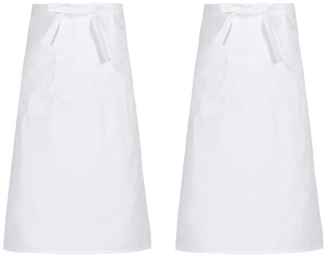 Granvoo 2 Piezas Delantal de Cintura, Medio Delantal con Bolsillos, Delantals Cintura Camarero, Mandil de Cocina, Delantals Cocina Hombre y Mujer (Blanco)
