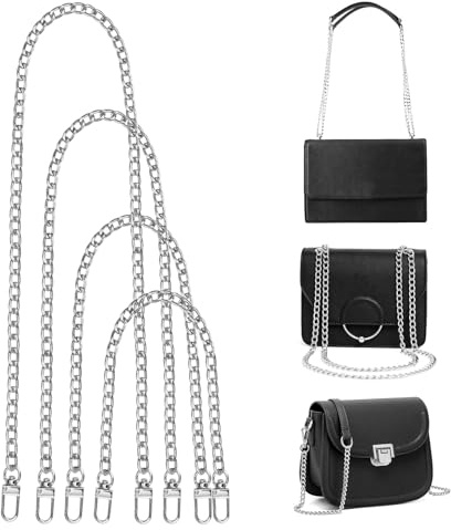 4 Stück 30/60/100/120cm Seitenkette für Handtasche, Kettenhandtasche, Silber Kette Trageriemen, Metall Schulterriemen, Taschenkette Mit Karabinerhake, Schultergurt Schulterriemen Kette, für Taschen