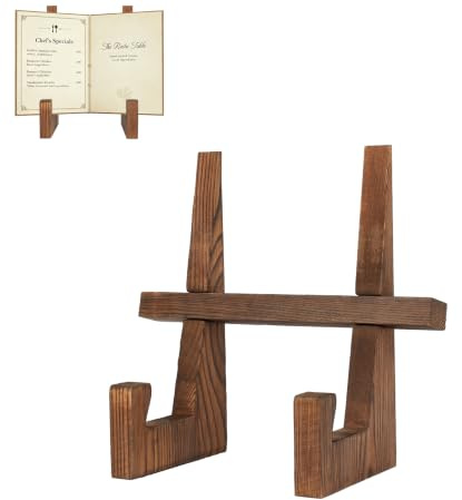 comfoyar Support de Livre de Cuisine, Support pour Livre de Recettes en Bois pour Lecture Mains Libres, Présentoir à Assiettes Brun Rustique, Porte-Cadre pour Photo, Chevalets de Table Décoratifs