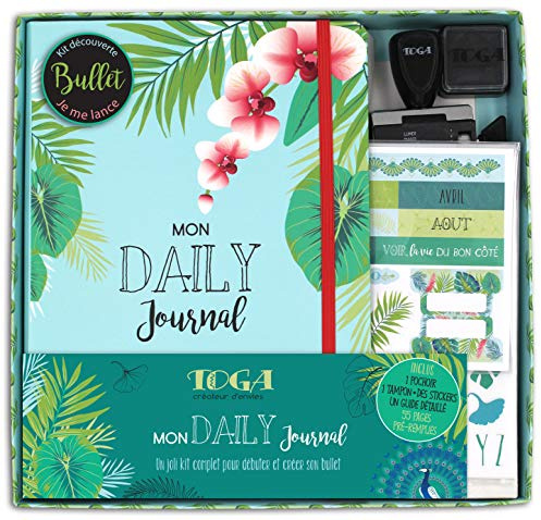 DRAEGER PARIS 1886 Toga by Kit completo Bullet Journal – Taccuino 192 pagine, stencil, tamponi, adesivi, note autoadesive – Agenda A5 fai da te, tema esotico pavoni, carta 100 g/m²