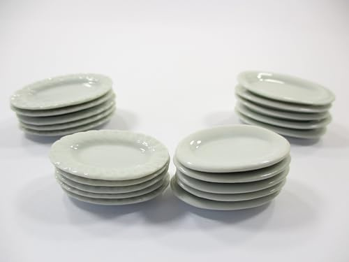 Miniature 20 Mixed White Oval Plate Dish 1:12 Dollhouse Ceramic Dining Prop