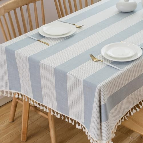 TruDelve Blue and White Stripe Cloth Tablecloths 55 x 70 inch Table Cloth Rectangle Table Fabric Cotton Tablecloths for Rectangle Tables (70x55, Blue)