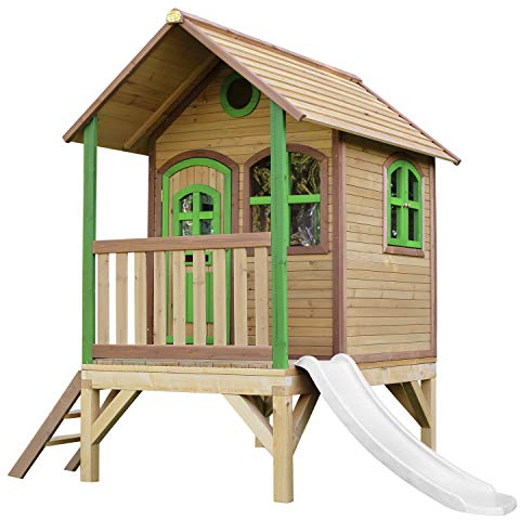 AXI Tom Maison Enfant avec Toboggan Blanc | Aire de Jeux pour l'extérieur en Marron & Vert | Maisonnette/Cabane de Jeu en Bois FSC