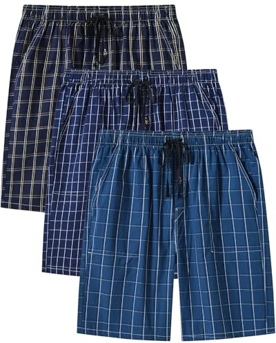 AjezMax Pantalones De Pijama Para Hombre Cortos Algodón Pack De 3 Cuadros Ropa De Dormir Shorts con bolsillo