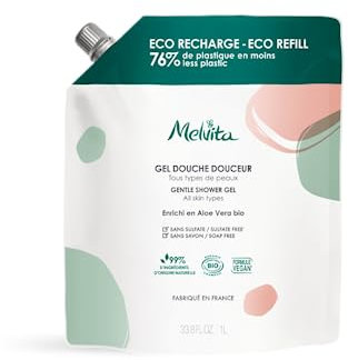 Melvita - Recharge Gel Douche - Les Essentiels - Nettoyant Corps Doux - Aloe Vera Hydratant - Formule Naturelle - pour Tous Types de Peaux - 1L