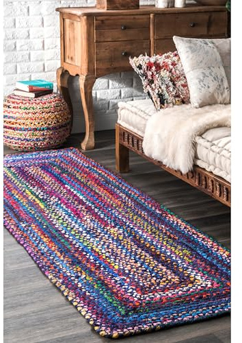nuLOOM Tammara Bohemian Hand Braided Runner Rug, 2' 6 x 6', Blue