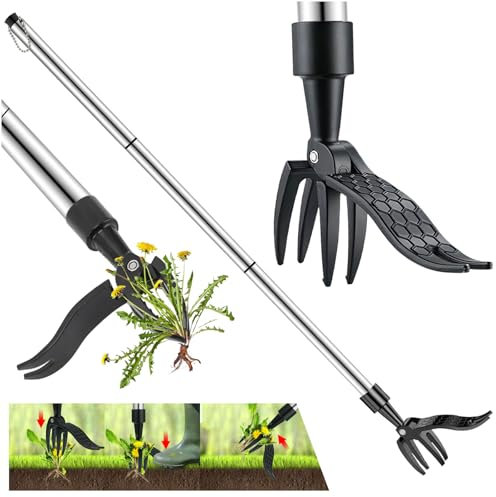 Audasi Weed Puller Tool, 100CM Weed Puller with Stainless 3Claws and Foot Pedal Root Removal Tool Weed Remover Tool Stand Up Lawn Garden Tool Aluminium Handle Weeding Tools for Garden Kit