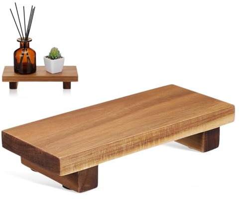 Wooden Soap Dish Rectangular Khaki Wood Riser for Bathroom Counter | Space-saving Organiser, Multi-Use Tray for Bathtub Candles and Cosmetics