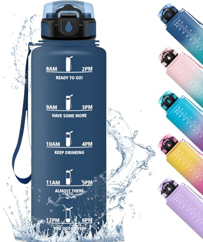 HoneyHolly Trinkflasche Sport, Auslaufsicher 1500ml, Wasserflasche, Zeitmarkierung und Filter, Trinkflasche Kohlensäure Geeignet, Trinkflaschen, Sportflasche, für Gym Fitness Fahrrad Outdoor Fitness