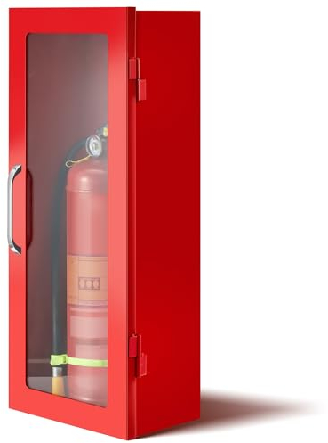 Zonon Feuerlöscher-Schrank, Wand- und Oberflächenmontage, 61 cm H x 26 cm B x 16 cm T, roter Stahl, Feuerlöscher-Box mit Griff für drinnen und draußen, 1 Stück