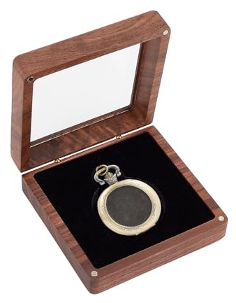 NICENEEDED Wood Pocket Watch Box, Single Pocket Watch Display Case, Portable Wooden Pocket Watch Storage Organizer Vintage Pocket Watches Protector for Men Women