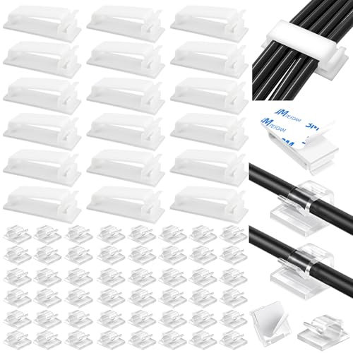 70pcs Kabelhalter, 50Pcs kleine Kabel-Management selbstklebend 20 Pcs große Kabel-Organisator, neue Kabel-Clips Kabelklemmen für Haus, Büro, Indoor, Outdoor (White)