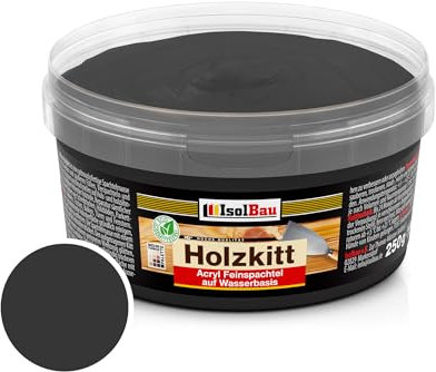 Isolbau - Holz-Spachtelmasse 250 g - Holzspachtel Holzkitt Außen und Innen - Holz-Reparaturspachtel - Holzreparaturmasse - Holz-Fertigspachtel - Schnelltrocknend - Schwarz (Nr. 23)