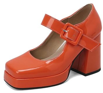 Mary Janes Shoes Women's High Heels Platform Buckle Closed Dance Shoes Pumps Sandals for Women Wedding Party Pump Dance Shoes Evening Wedding High Heels Traditional Shoes, orange, 8.5 UK