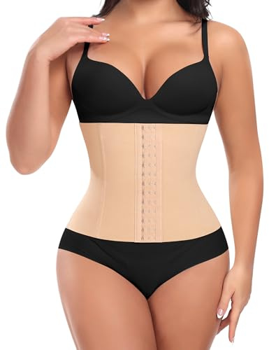 Werena Women Waist Trainer Corset Shapewear Tummy Control Body Shaper Back Support Steel Boned Waist Cincher Hourglass Slimming Belt Girdle (24.5CM,Beige,XL)