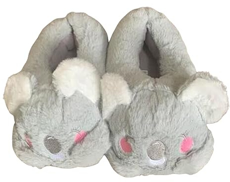 Generisch Inverno Uomini Donne Carino Cartoon Peluche Donne Ciabatte 2025 Pantofole Donna Memory Foam Natale Pelle d'agnello Pantofole, grigio., Small