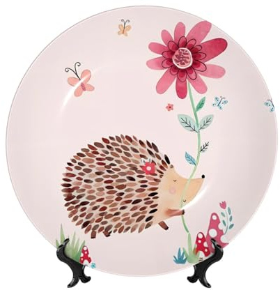 POEZJZW Bonito plato decorativo de porcelana con diseño de erizo, suave y no perjudicial para las manos, obra de arte clásica adecuada para el hogar y la oficina, 7 pulgadas