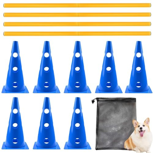 Generico d'agilité du chien – avec interactifs avec obstacle sur | Set pour dressage au saut pour l'agilité du chien | Matériau PE 23 x 13 cm cônes poteaux sac filet – pour chiots de Ta