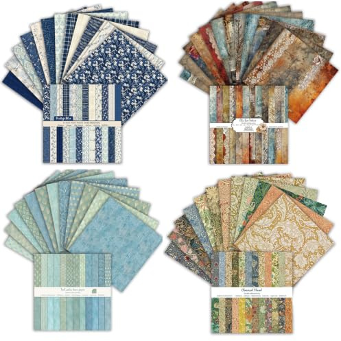 JUNJIEFU Scrapbook Paper, 96 Sheets Double-Sided Decorative Paper Colourful Vintage Floral Patterned Paper for Scrapbooking, Junk Journals & Decoupage, 6x6'' (15x15cm)