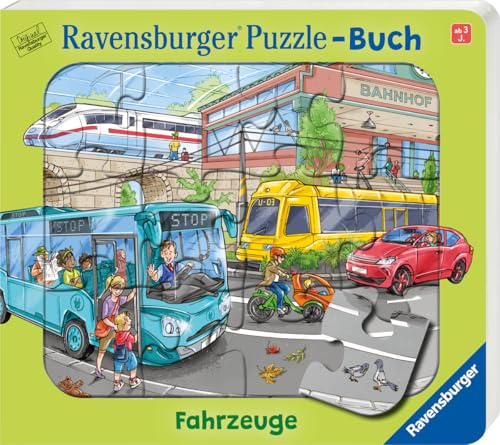 Ravensburger Puzzle-Buch: Fahrzeuge - Kinderbuch ab 3 Jahren, Puzzle mit 12 Teilen, Spielbuch, Wimmelbuch, Pappbilderbuch