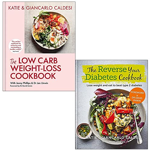 Juego de colección de 2 libros de Katie y Giancarlo Caldesi (El libro de cocina para bajar de peso bajo en carbohidratos, El libro de cocina al revés para la diabetes)